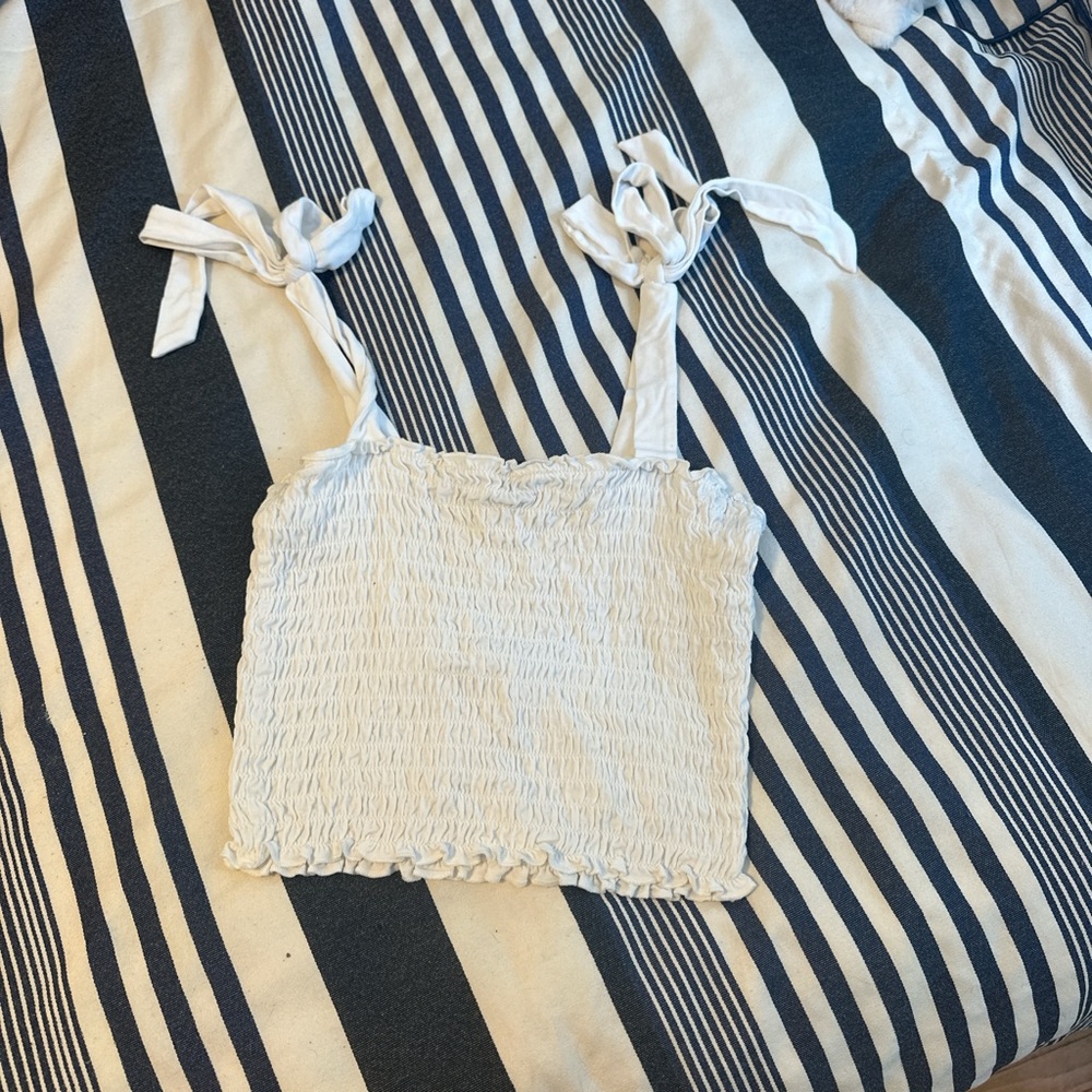 Forever 21 White Tie-Strap Smocked Tank Top